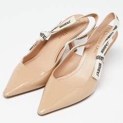 Dior Beige Patent Leather J'adior Slingback Pumps Size 38