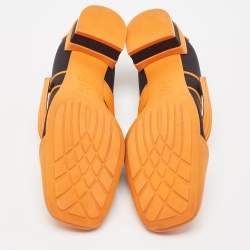 Pre Owned Dior Orange/Black Rubber and Fabric Roller Mary Jane Pumps Size 40