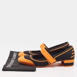 Pre Owned Dior Orange/Black Rubber and Fabric Roller Mary Jane Pumps Size 40