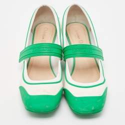 Dior Green/White Rubber and Fabric Roller Mary Jane Pumps Size 40