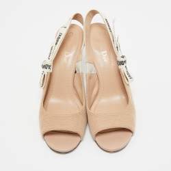 Dior  Beige Canvas J'Adior Slingback Pumps Size 39.5