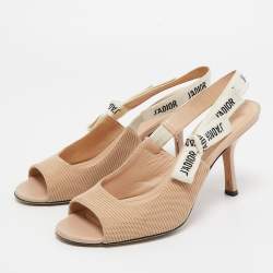 Dior  Beige Canvas J'Adior Slingback Pumps Size 39.5
