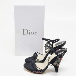 Christian Dior Black Suede Embellished Ankle Strap Sandals Size 36.5