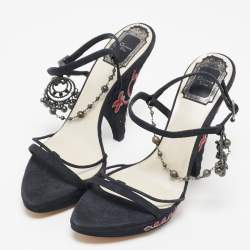 Christian Dior Black Suede Embellished Ankle Strap Sandals Size 36.5