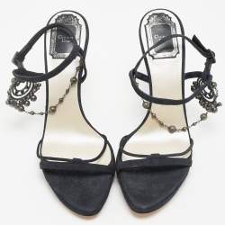 Christian Dior Black Suede Embellished Ankle Strap Sandals Size 36.5