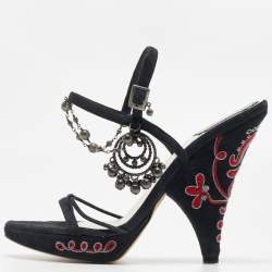 Christian Dior Black Suede Embellished Ankle Strap Sandals Size 36.5