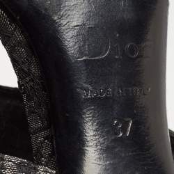 Dior Navy Blue Canvas Logo Slide Sandals Size 37
