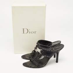 Dior Navy Blue Canvas Logo Slide Sandals Size 37