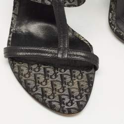 Dior Navy Blue Canvas Logo Slide Sandals Size 37