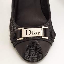 Pre Owned Dior Black/Grey Leather and Canvas Peep Toe Pumps Size 36.5