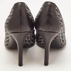 Pre Owned Dior Black/Grey Leather and Canvas Peep Toe Pumps Size 36.5