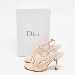 Pre Owned Dior Pink Satin Rose Chain Ankle Strap Sandals Size 36