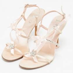 Pre Owned Dior Pink Satin Rose Chain Ankle Strap Sandals Size 36