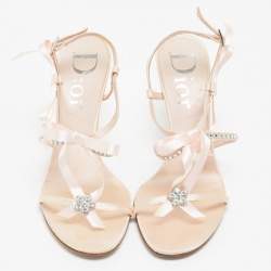 Pre Owned Dior Pink Satin Rose Chain Ankle Strap Sandals Size 36