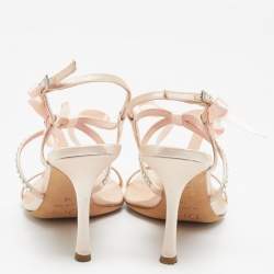 Pre Owned Dior Pink Satin Rose Chain Ankle Strap Sandals Size 36