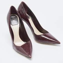 مملوكة مسبقًا Dior Plum Crackled Patent Leather Curve Heel Pumps Size 37.5
