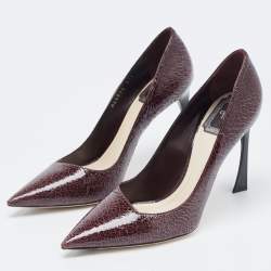 مملوكة مسبقًا Dior Plum Crackled Patent Leather Curve Heel Pumps Size 37.5