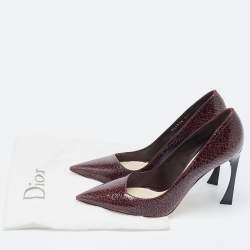 مملوكة مسبقًا Dior Plum Crackled Patent Leather Curve Heel Pumps Size 37.5