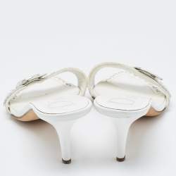 Dior White Perforated Leather Logo Slide Sandals Size 37