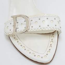Dior White Perforated Leather Logo Slide Sandals Size 37
