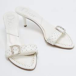 Dior White Perforated Leather Logo Slide Sandals Size 37