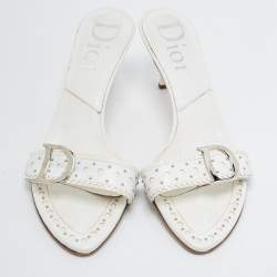 Dior White Perforated Leather Logo Slide Sandals Size 37