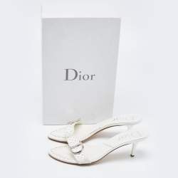 Dior White Perforated Leather Logo Slide Sandals Size 37