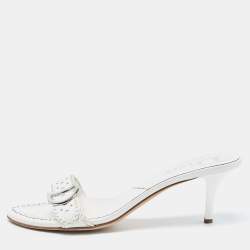Dior White Perforated Leather Logo Slide Sandals Size 37