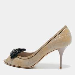 Dior Grey Patent Bow Peep Toe Pumps Size 39