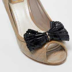 Dior Grey Patent Bow Peep Toe Pumps Size 39