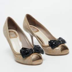 Dior Grey Patent Bow Peep Toe Pumps Size 39
