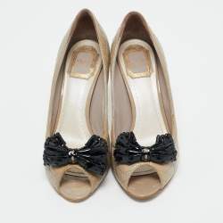 Dior Grey Patent Bow Peep Toe Pumps Size 39