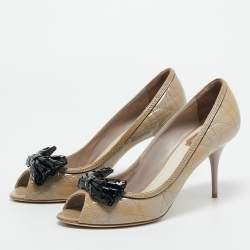 Dior Grey Patent Bow Peep Toe Pumps Size 39