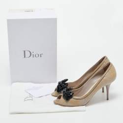 Dior Grey Patent Bow Peep Toe Pumps Size 39