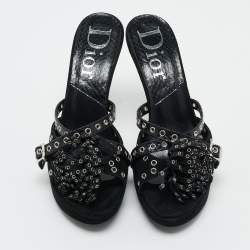 Dior Black  Suede And Python Embellished Platform Slide Sandals Size 36.5