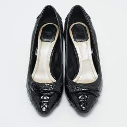 Dior Black Cannage Patent Leather Bow Pumps Size 39