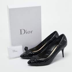 Dior Black Cannage Patent Leather Bow Pumps Size 39
