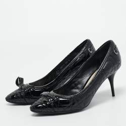 Dior Black Cannage Patent Leather Bow Pumps Size 39