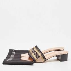Dior Multicolor Canvas Logo Embroidered Canvas Dway Slide Sandals Size 39