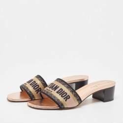 Dior Multicolor Canvas Logo Embroidered Canvas Dway Slide Sandals Size 39
