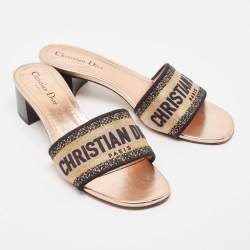 Dior Multicolor Canvas Logo Embroidered Canvas Dway Slide Sandals Size 39
