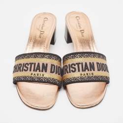 Dior Multicolor Canvas Logo Embroidered Canvas Dway Slide Sandals Size 39