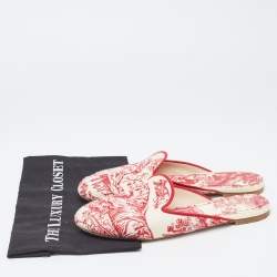 Pre Owned Dior Red/Beige Embroidered Canvas Toile De Jouy Flat Mules Size 41