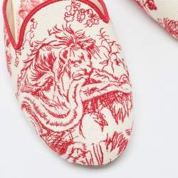 Pre Owned Dior Red/Beige Embroidered Canvas Toile De Jouy Flat Mules Size 41