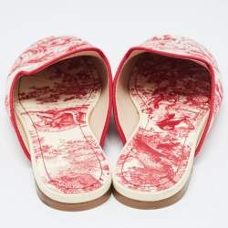 Pre Owned Dior Red/Beige Embroidered Canvas Toile De Jouy Flat Mules Size 41
