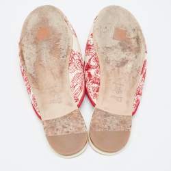 Pre Owned Dior Red/Beige Embroidered Canvas Toile De Jouy Flat Mules Size 41