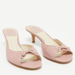 Pre Owned Dior Pink Cannage Leather Bow Slide Sandals Size 38.5