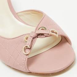 Pre Owned Dior Pink Cannage Leather Bow Slide Sandals Size 38.5