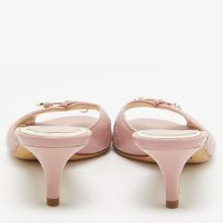 Pre Owned Dior Pink Cannage Leather Bow Slide Sandals Size 38.5