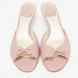 Pre Owned Dior Pink Cannage Leather Bow Slide Sandals Size 38.5